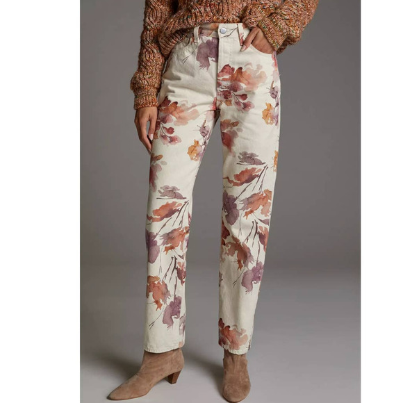 New Anthropologie AG The Alexxis Floral Straight Jeans $235 SIZE 24 High Rise - Picture 3 of 7